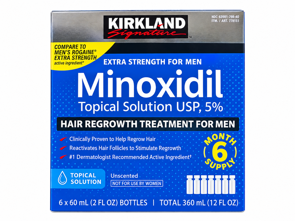 Kirkland Minoxidil 5%, Minoxidil for Men, 5% Minoxidil Hair Regrowth, Kirkland Hair Regrowth, Men's Hair Loss Treatment, Extra Strength Minoxidil, Hair Regrowth Treatment for Men, 6 Month Minoxidil Supply
