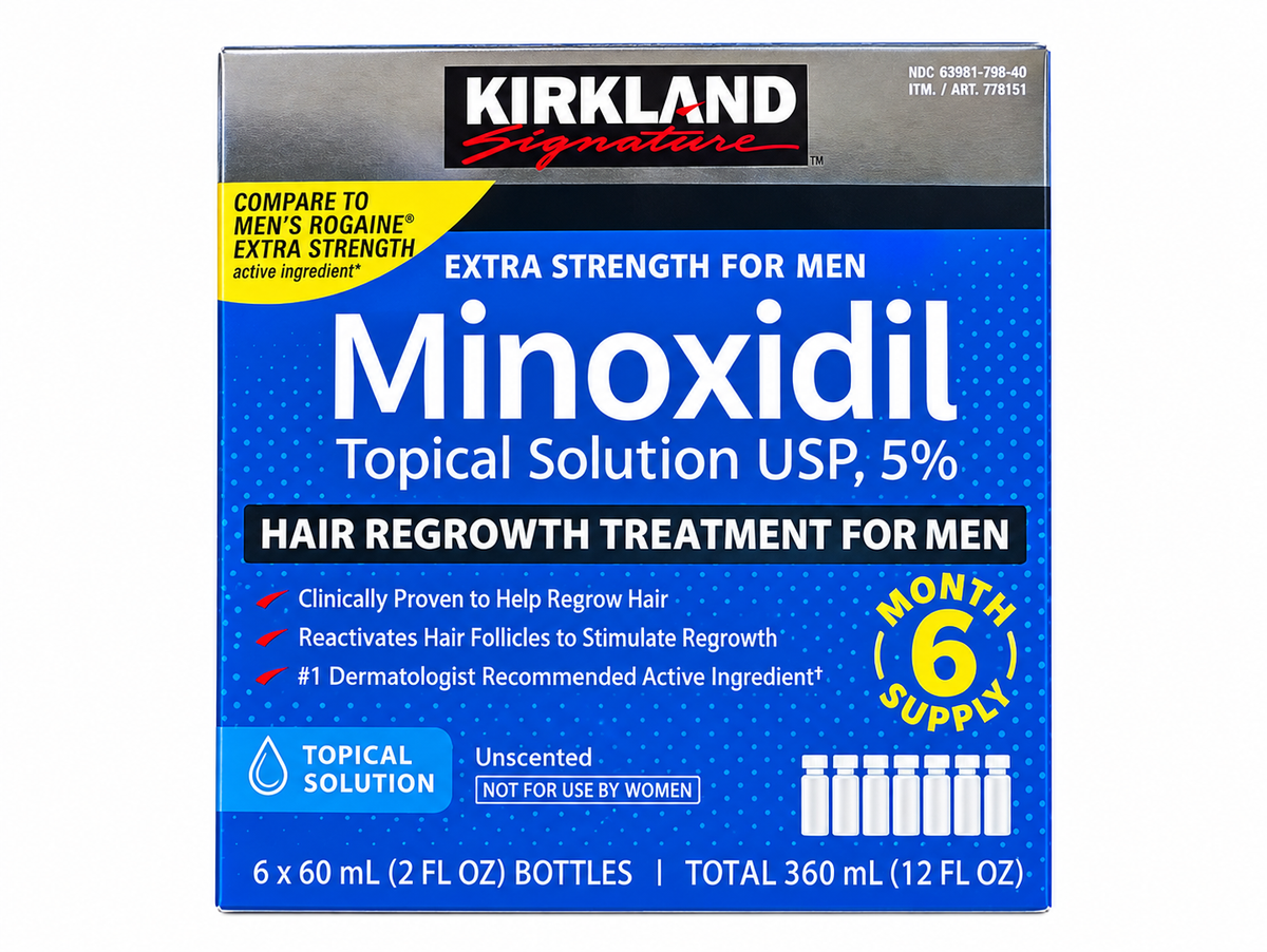 Kirkland Minoxidil 5%, Minoxidil for Men, 5% Minoxidil Hair Regrowth, Kirkland Hair Regrowth, Men's Hair Loss Treatment, Extra Strength Minoxidil, Hair Regrowth Treatment for Men, 6 Month Minoxidil Supply